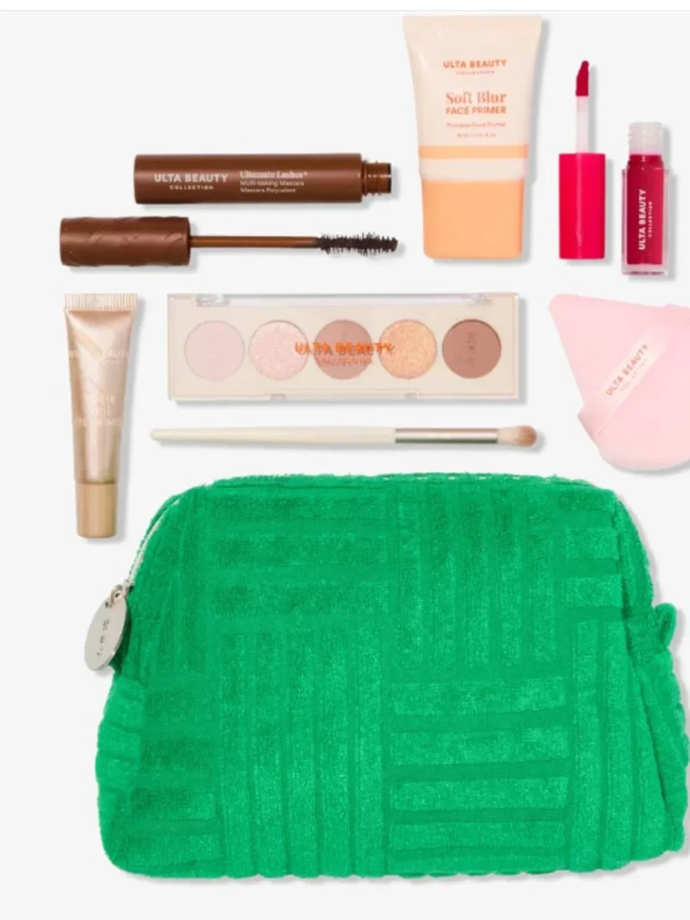 ULTA Beauty Makeup Set w/ Neutral Eyeshadow Palette green bag